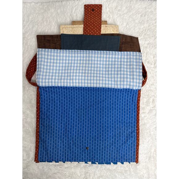 Handmade Quilted Patchwork Messenger Briefcase Bag Blue Red Brown OOAK - Picture 8 of 14